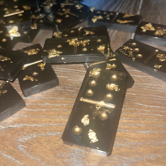 Handmade Resin Dominos Set of 28 Tiles -Black & Gold Leaf - Picture 4 of 6